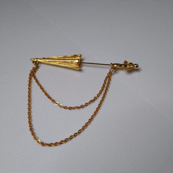 Vintage Closed Umbrella Metal Stickpin Brooch With Chains - Picture 10 of 15